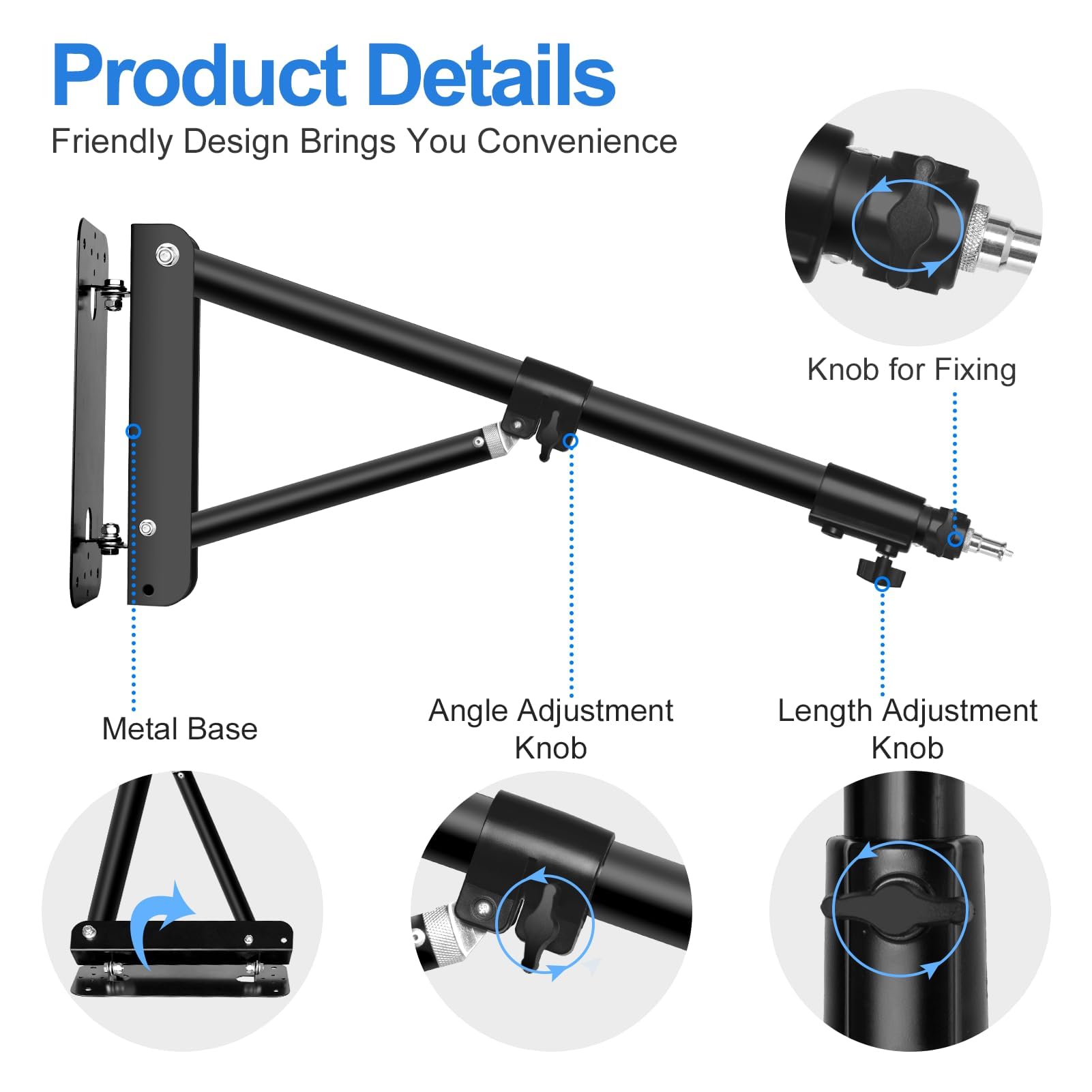 EMART 180cm Soporte de Iluminación de Pared con Brazo Colgante de Tres Angulos Giratorio 180° para Estudio Fotográfico, Flash, Anillo de Luz y Más | Barra de montaje triangular resistente de rotación de 180° para cámara, iluminación de fotografía, lámpara