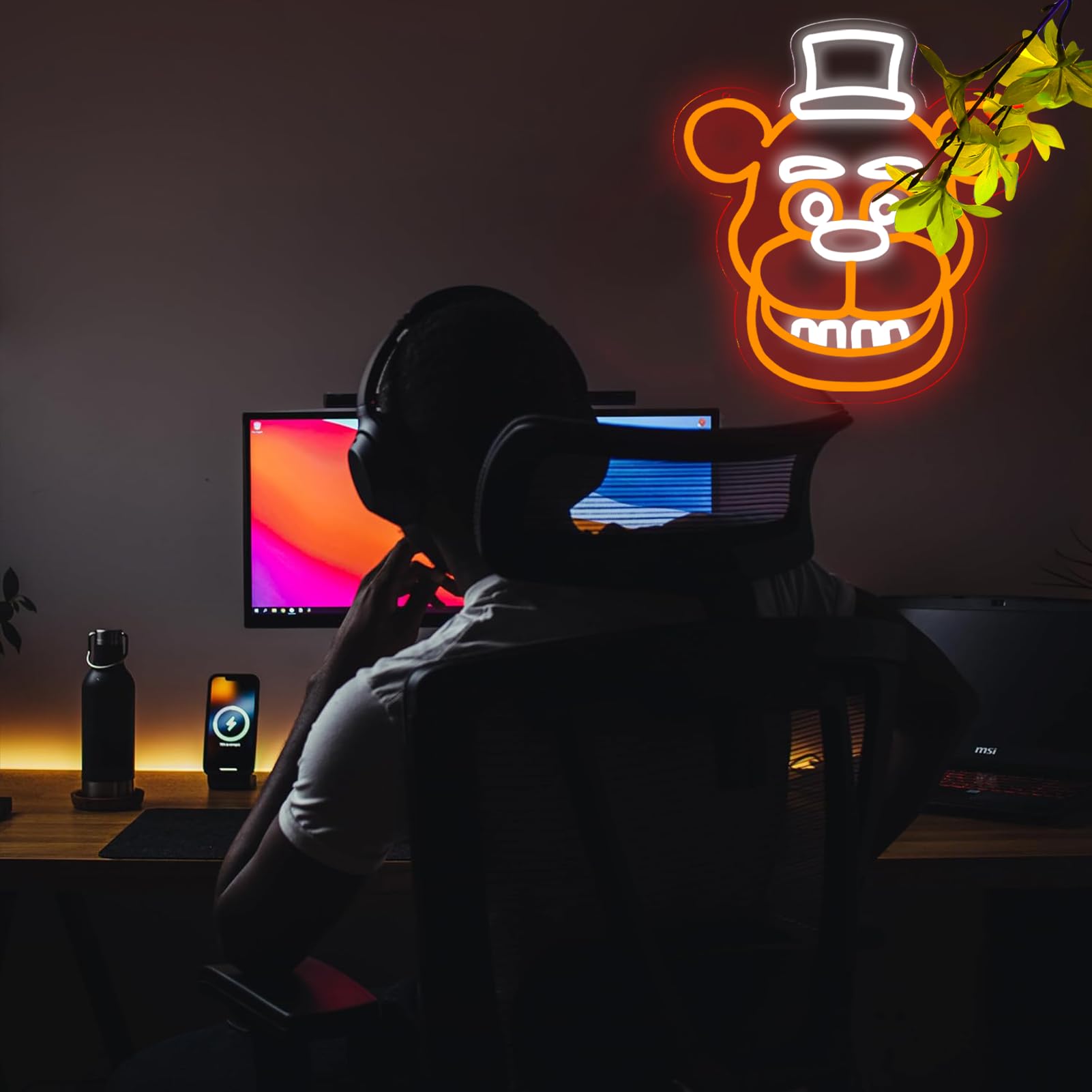 Insegne al neon a forma di orso per decorazione da parete, luci al neon a LED per sala giochi, compleanno, regali di Natale per bambini, adattatore di alimentazione 5 V (wite+arancione)
