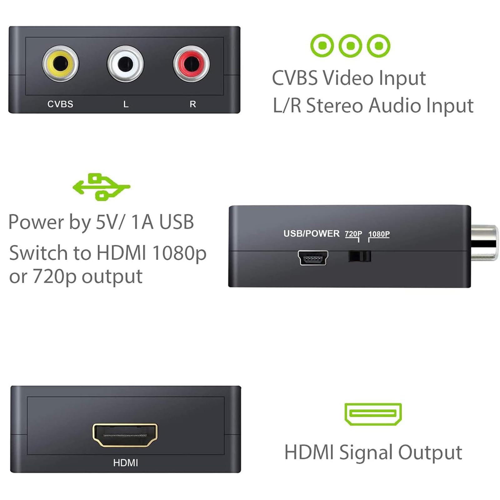 Adapter RCA na HDMI, konwerter AV na HDMI, konwertery do Xbox PS4 PS3 PS2 TV STB VHS kamera DVD