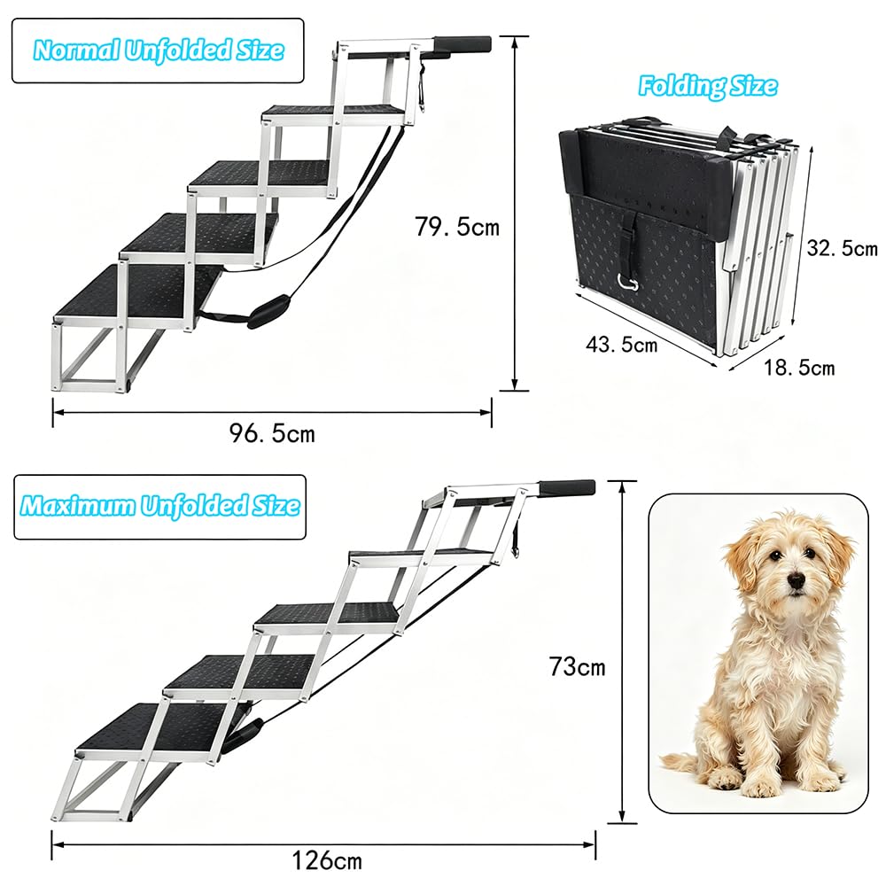 Rampa para Perros Coche para Hyundai Click Getz TB/Creta Cantus ix25, Escalera Plegable para Perros con Marco de Aluminio Antideslizante para SUV Camión