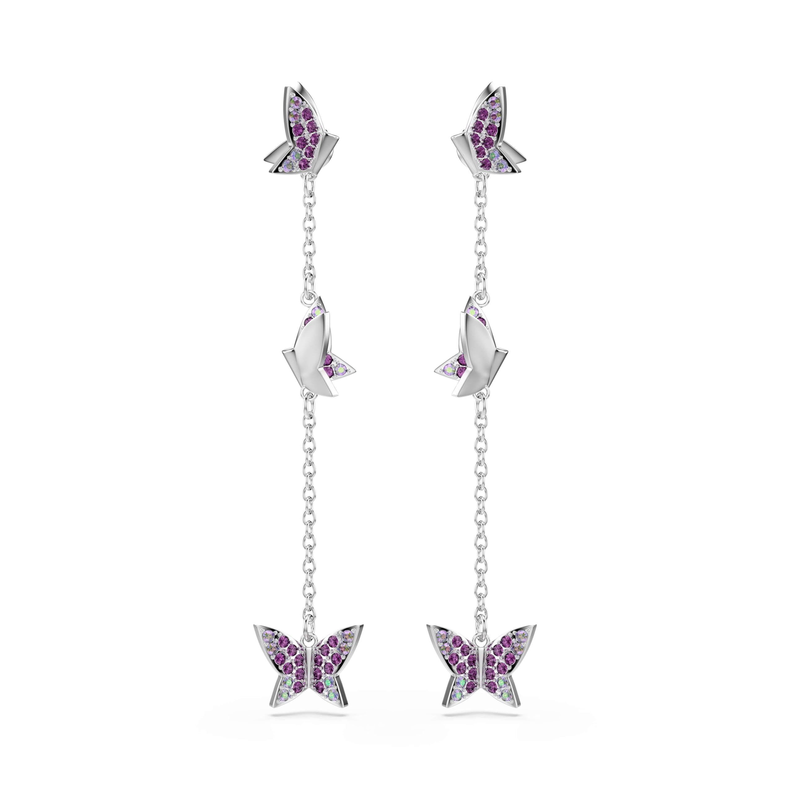 Swarovski Idyllia Orecchini, Taglio Rotondo, Farfalla, Viola, Placcato Rodio