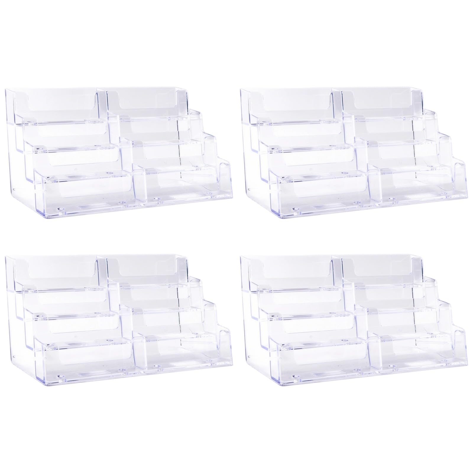 Lot de 4 présentoirs pour cartes de visite, porte-cartes de visite multi-niveaux, organisateur de bureau à 4 niveaux, design transparent, gain de place, base stable, pour bureau, salons professionnels
