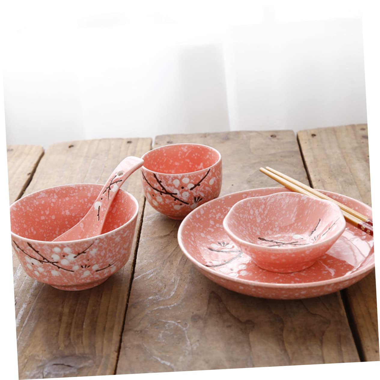 BESTYASH Juego De Vajilla Japonés Cerámico Rosa 12 Piezas Para Hogar, Incluye Cuencos, Platos, Tazas y Cubiertos, Apto Para Cenas y Restaurante