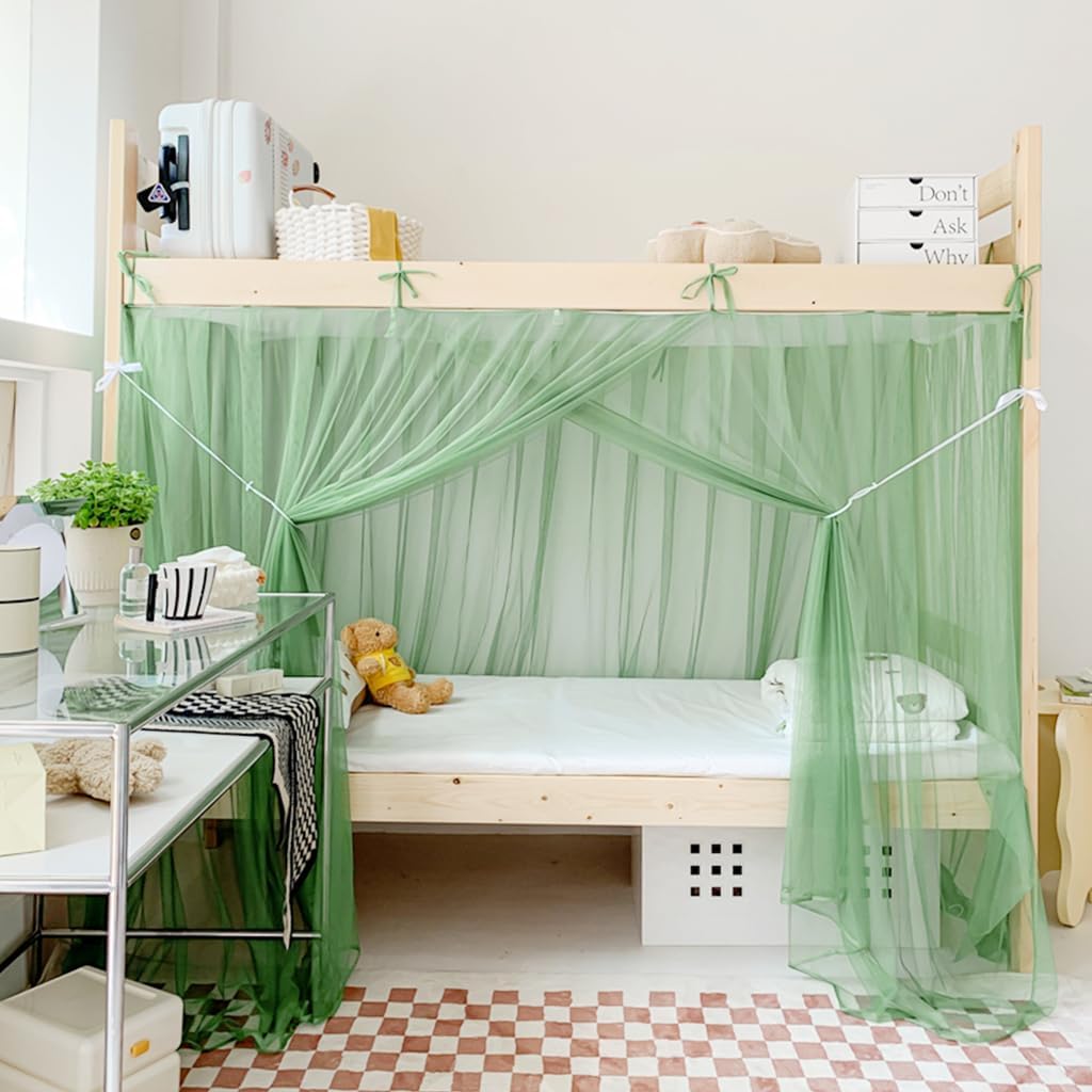 Fabric Bed Drapes Mesh Protection Canopy Shielding Netting,Bed Tents,4 Corner Post Students Dorm Bunk Mosquito Net Bed Canopy Netting Students Bed Curtains for Student Dormitory School Colle
