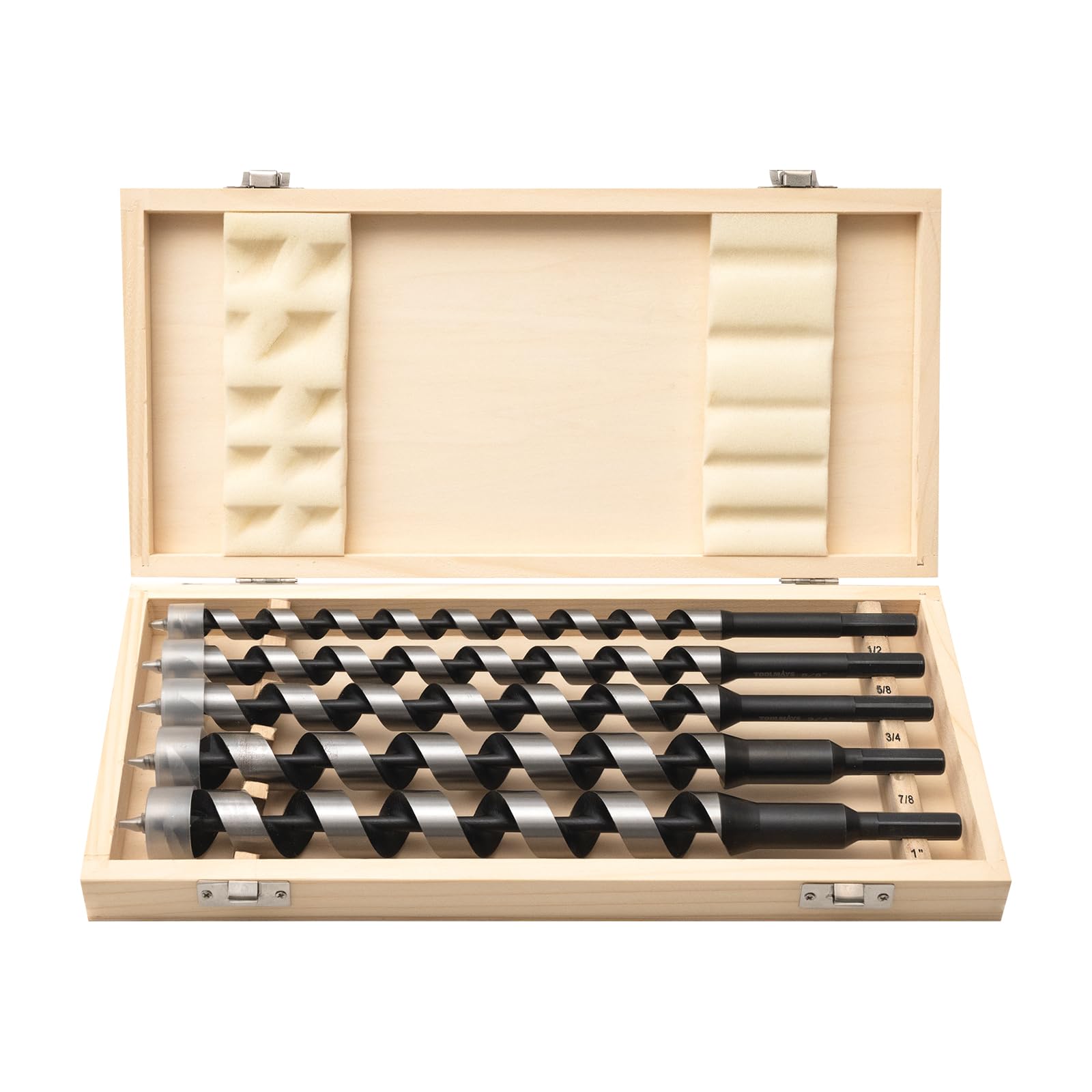 5-Piece Auger Drill Bit for Wood, Long Drill Bit Set, Hex Shank 3/8-Inch, 12inch Long Auger Drill Bit Set, 1/2", 5/8", 3/4", 7/8",1"