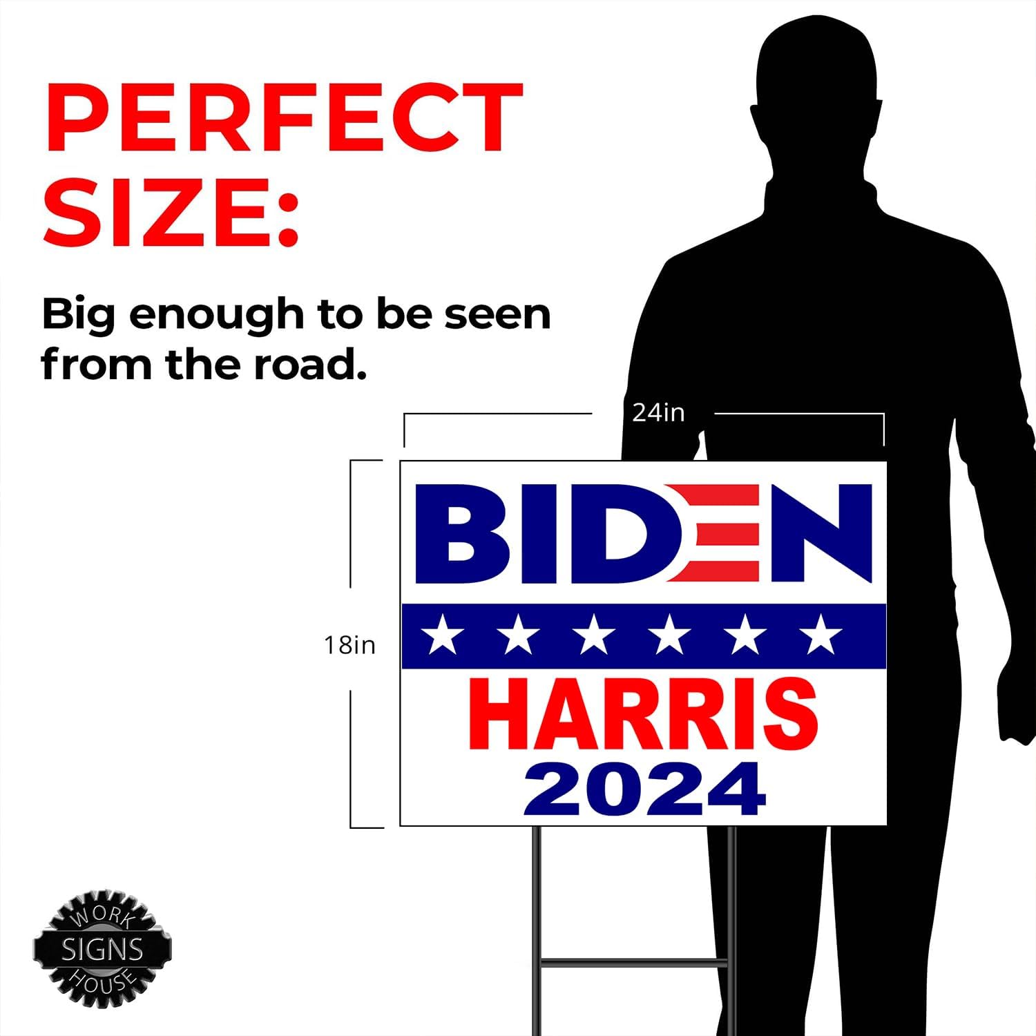 BIDEN HARRIS 2024 - Double Sided - Transform Your Lawn into a Beacon of Patriotism - Fan Flag Design with Stand Boasting 6 Stars - A Tribute to America - Rectangular Sized at a Proud (18" x 24")
