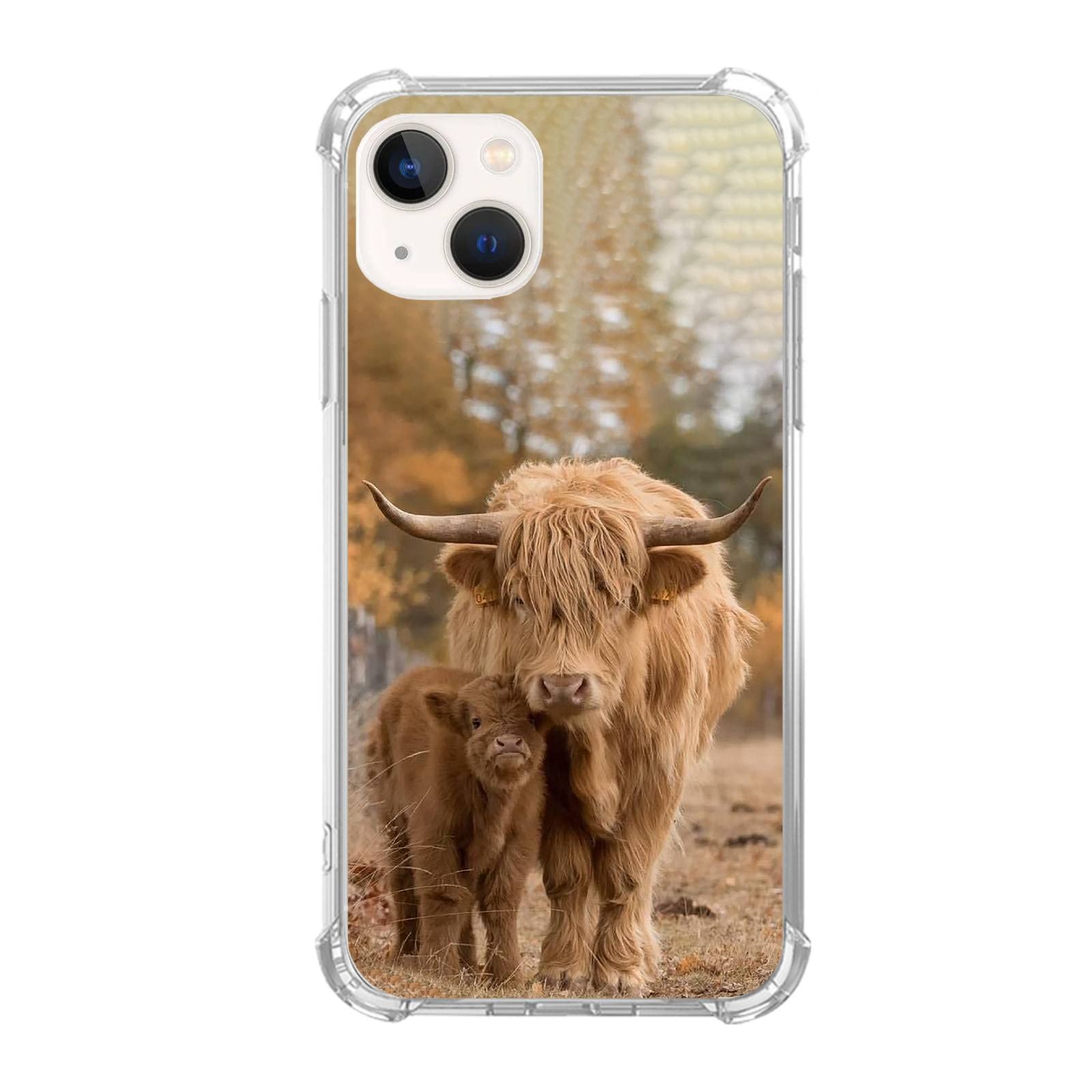 Cjoelzky Cute Highland Cow and Cub Phone Case Compatible with iPhone 14，Cute Animals Pattern Silicone Shockproof TPU Bumper Protective Cover Case for