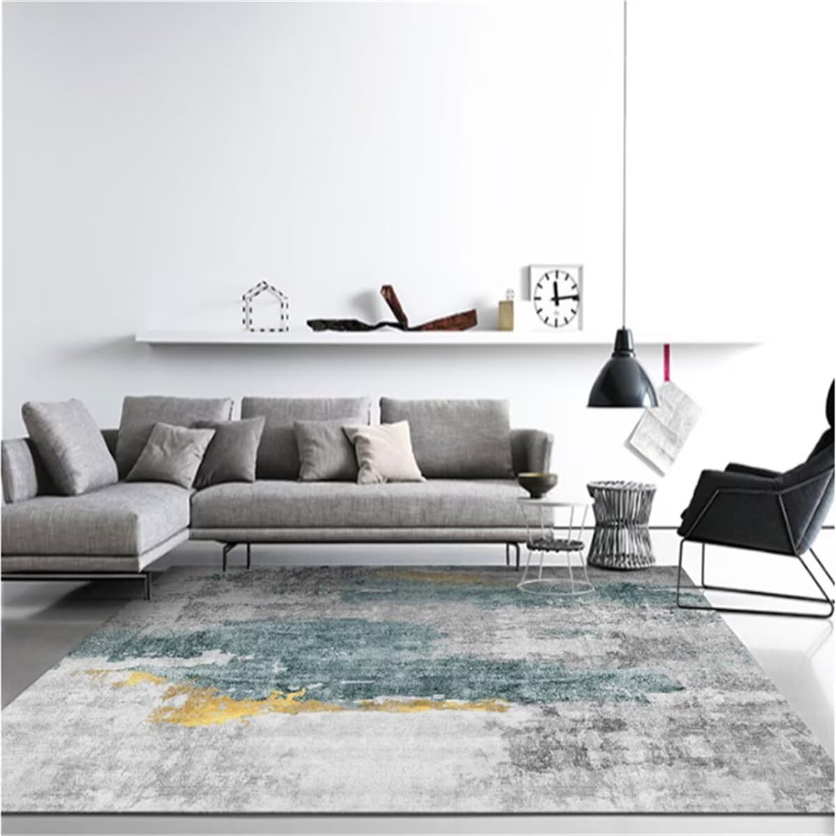 Tapis de salon gris vert lavable pour éliminer les taches facilement