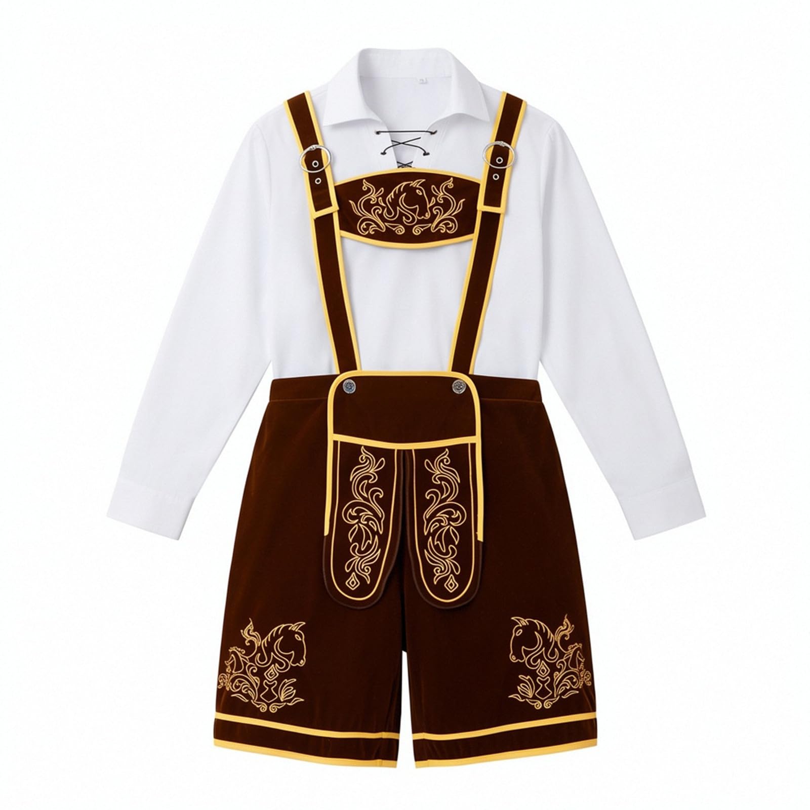 Lederhose Herren Kurz Braun,Lederhosen Mit TräGern LäSsig Schlicht Trachtenhose Print Mit Weiß Hemd Trachten Hose Elegant Und Bequem Trachtenlederhose FüR Oktoberfest Bayerisches Bierfest