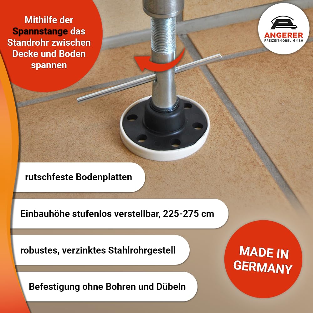 Angerer Balkonsichtschutz, Senkrechtmarkise mit Handkurbel, Terrasse/Balkon, Montage ohne Bohren, Made in Germany, hochwertiger Stoff, UV-beständig, höhenverstellbar, wasserabweisend, 150 cm Hellgrau