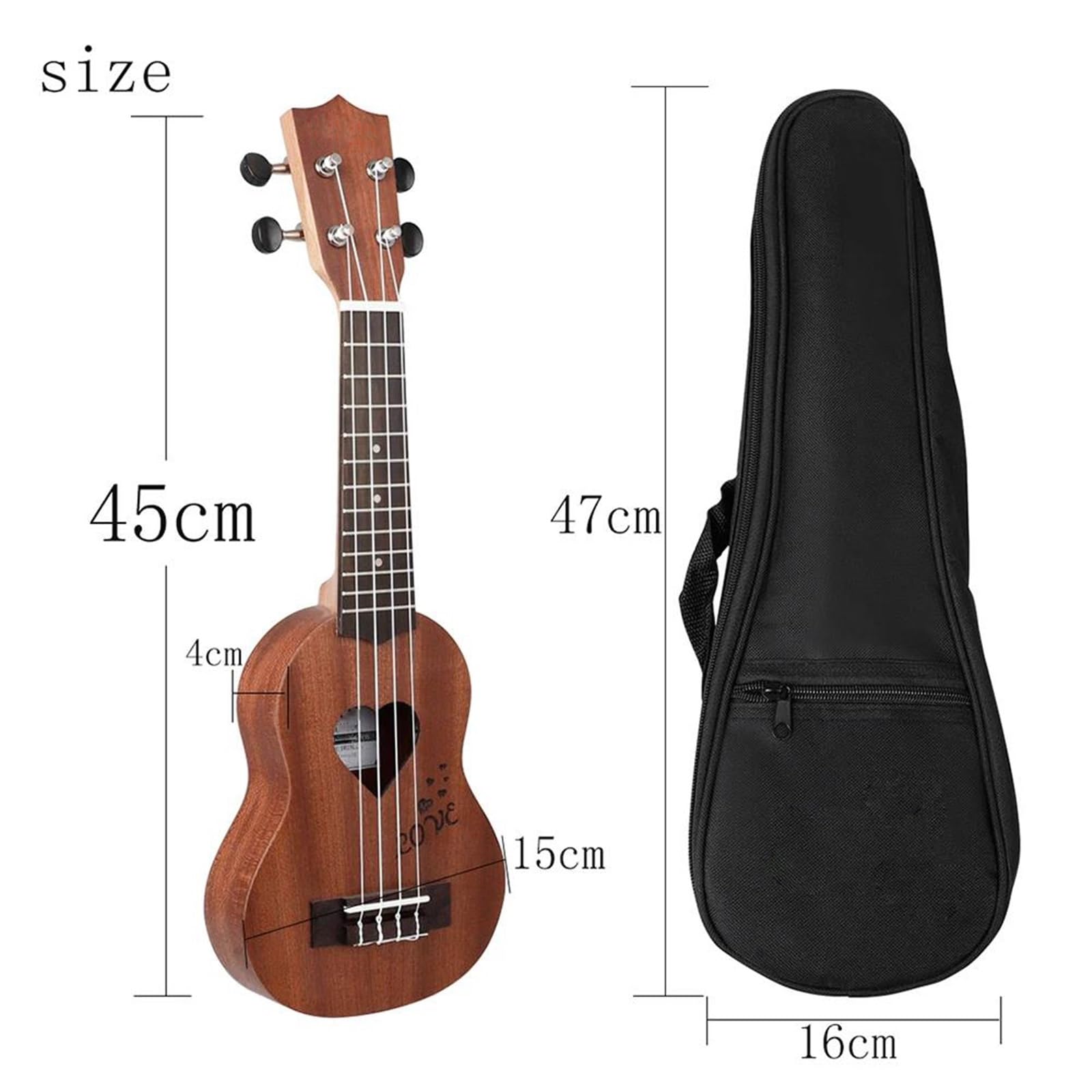 Estándar Ukelele Ukelele De 17 Pulgadas Para Principiantes Instrumento Musical Madera Abeto 4 Cuerdas Con Bolsa Almacenamiento Fácil Tocar(Brown)