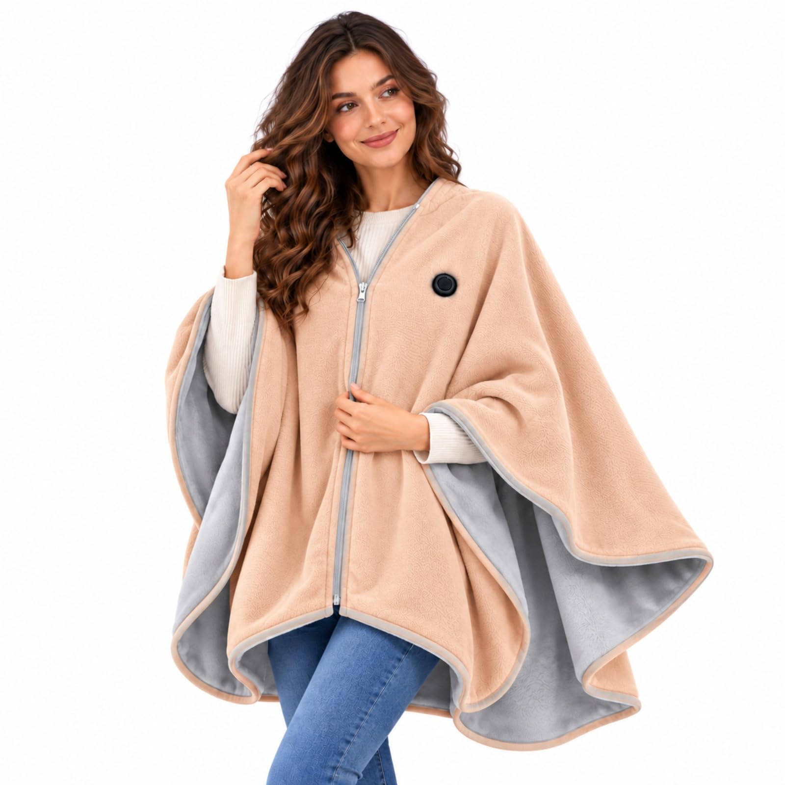 Heated Cape For Women, Heated Shawl Wearable Electric Blanket，Apricot