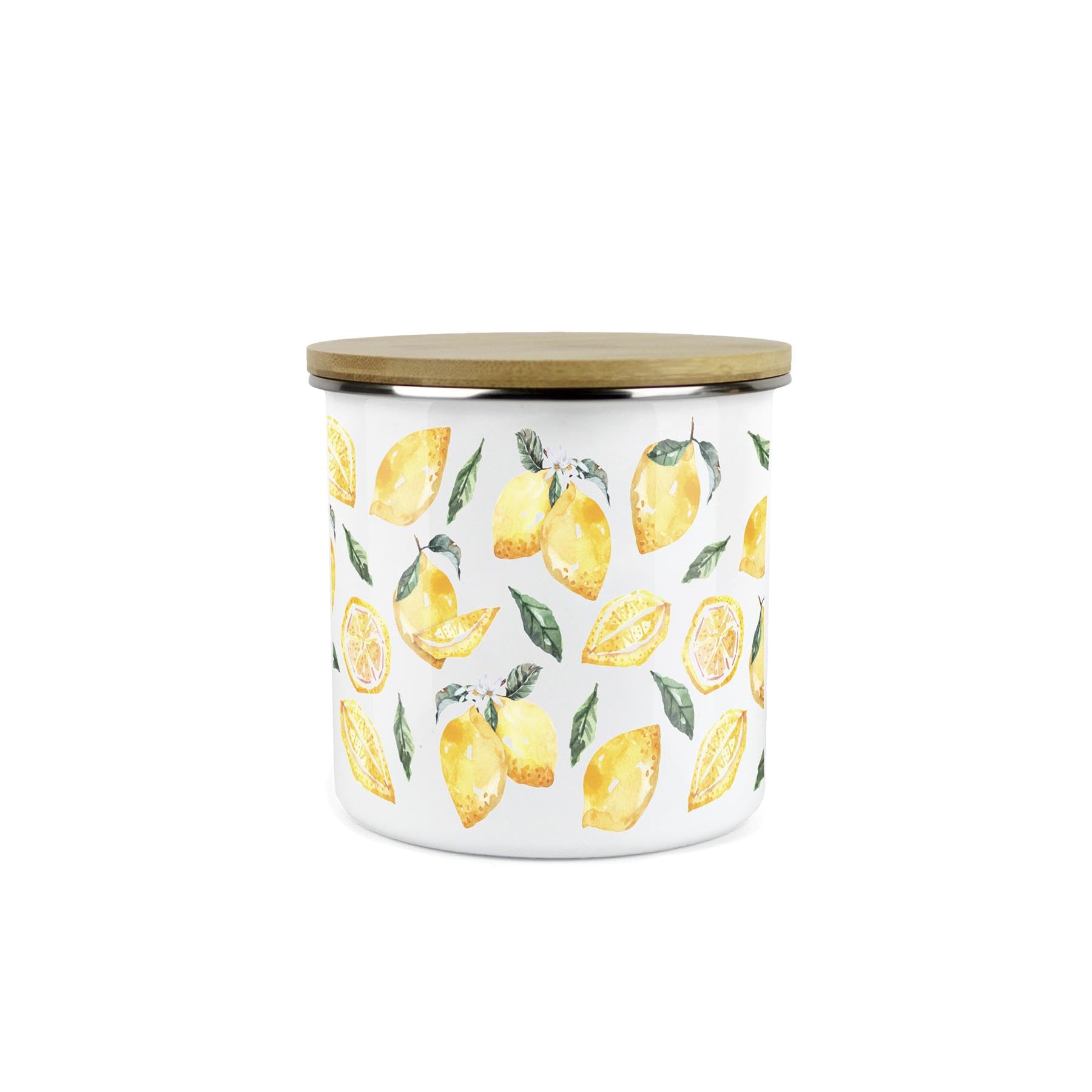 Purely Home Lemons Storage CanisterWhite Metal Enamel Medium Sized Kitchen Food Storage Container from B&Q