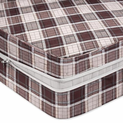 Image of Premium Cotton Printed Mattress Cover /Protector with Zipper Chain|Provides All Around Protection with 360 Encasing |Single Size Bed - 72x36+6 inches (6 x 3 Feet Mattress) - Mocha Check
