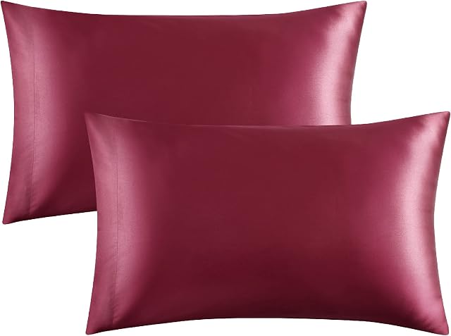 Bedsure Satin Pillow Cases 2 Pack - Christmas Raspberry Pillowcase for Hair and Skin Standard Size with Envelope Closure, Gift for Women, 50 x 75 cm
