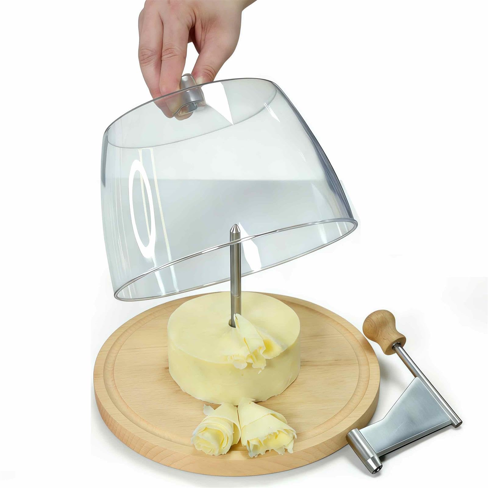 Professioneller Käse Schaber, Käse Schaber mit Kuppel inklusive Kuppel, Ergonomischer Rotierender Griff, Käse Blumen Schneider für Schokolade, Kochkunst Verbessern, Holzfuß und Edelstahl