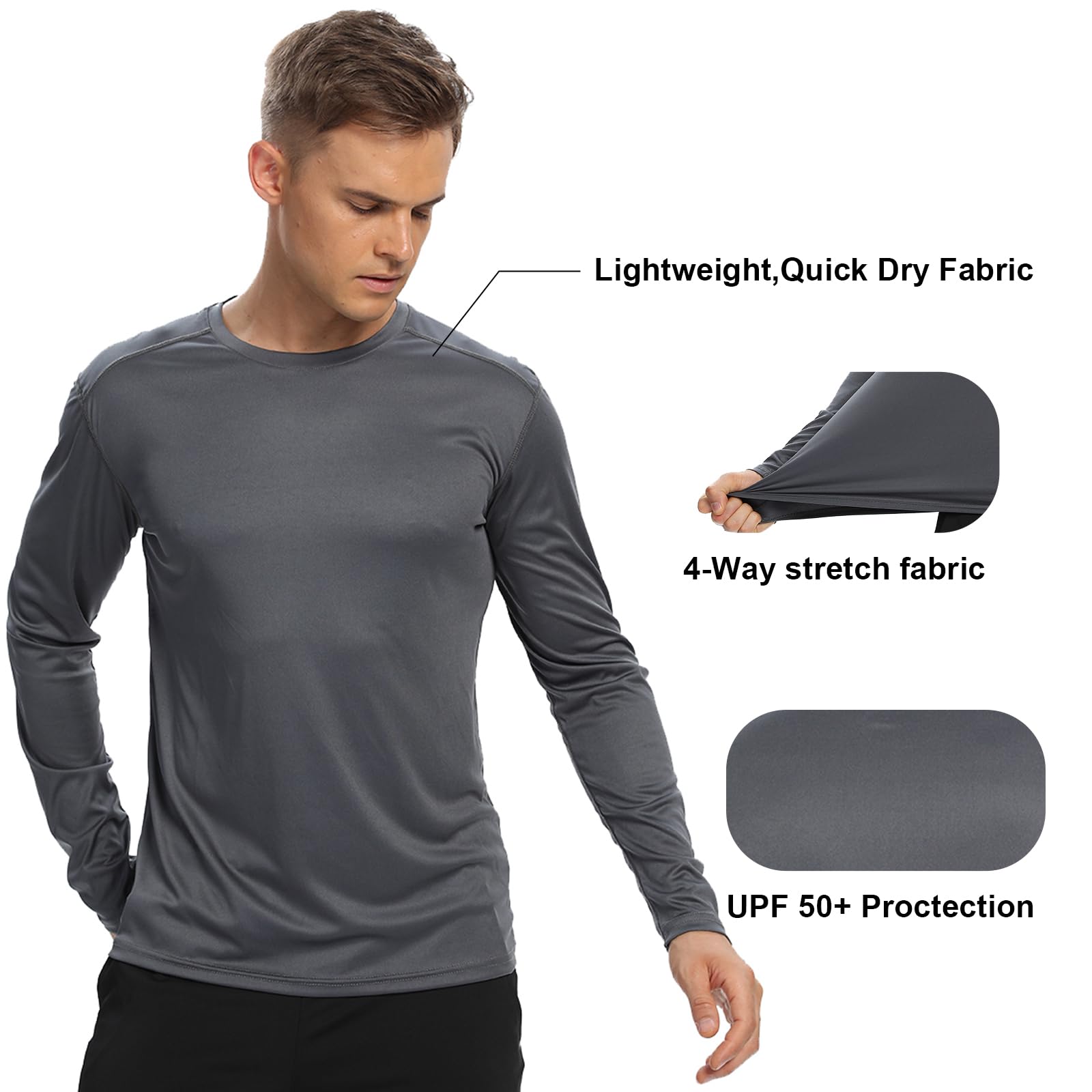 Camisetas de manga larga para hombre, con protección solar UPF 50+, de secado rápido, para correr, para entrenamiento, paquete de 6 unidades