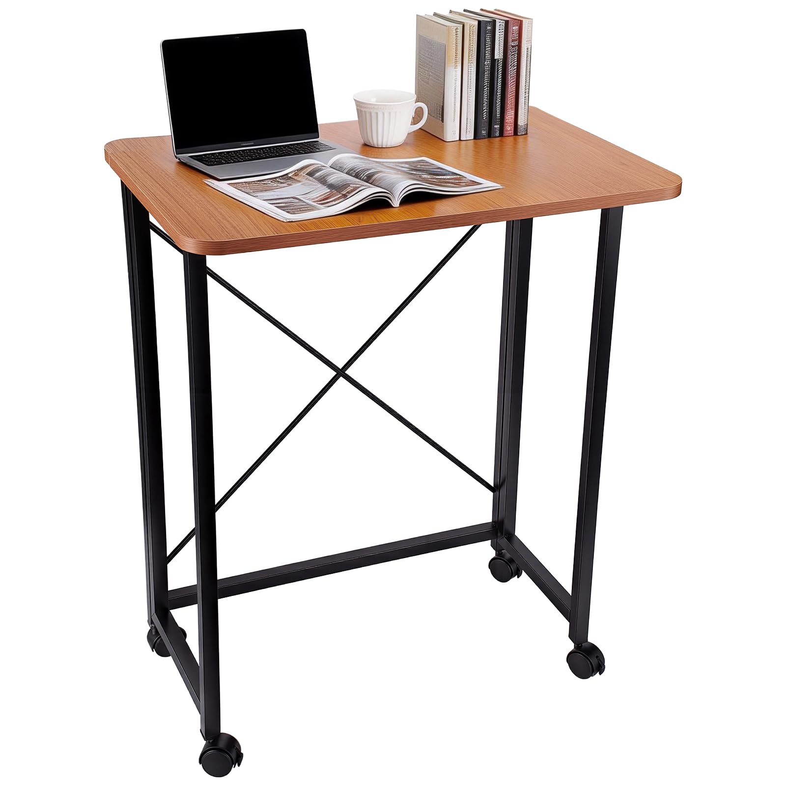Tavolo pieghevole per laptop, 60 cm, mobile e portatile, per postazioni di lavoro in ufficio, adatto per piccoli spazi, divano o letto, colore rovere