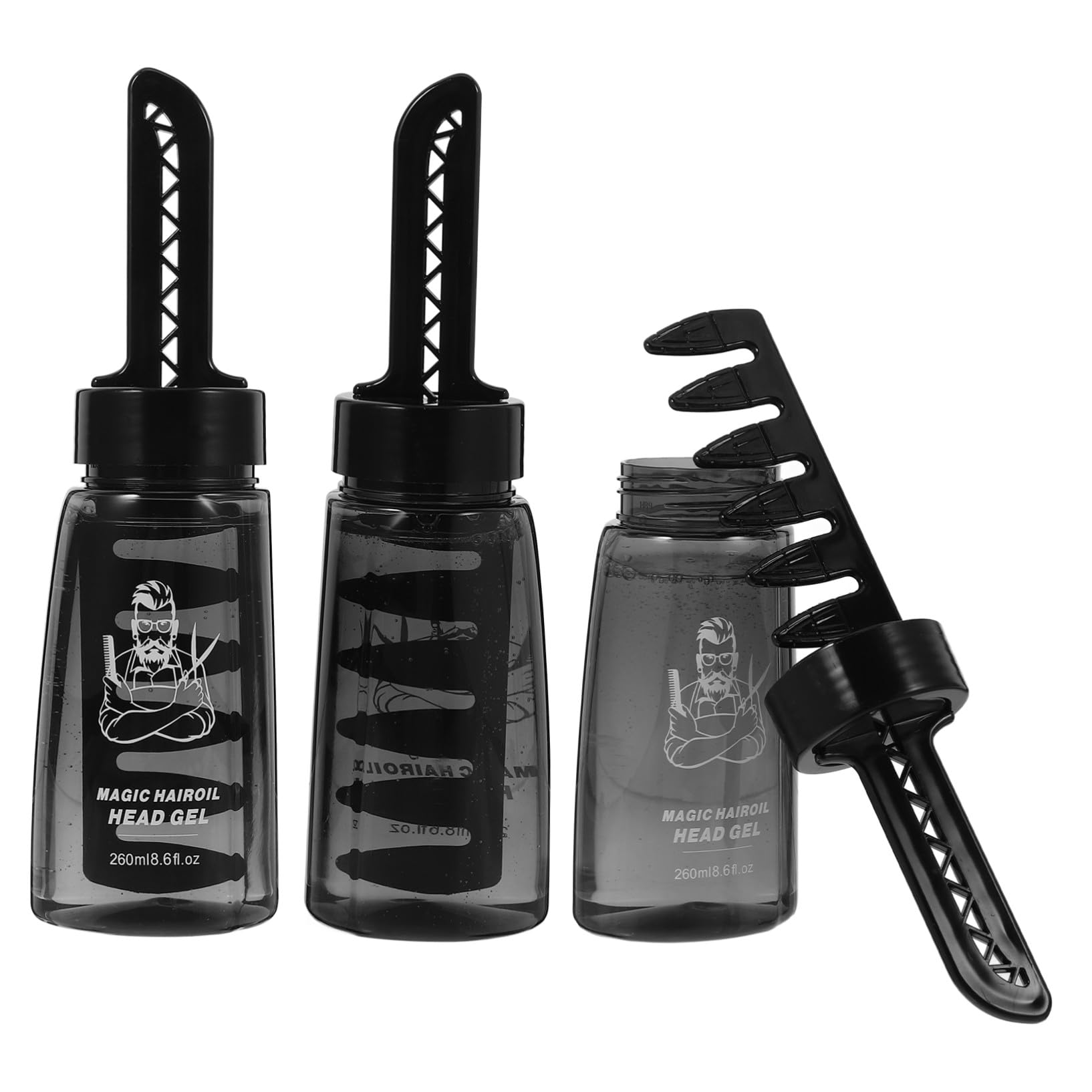 3 Stück-pack Applikatorflaschen für Haargel 260ml Schwarz aus Kunststoff Tragbar und Leichtes Auftragen für Haarstyling bei Männern und Friseuren