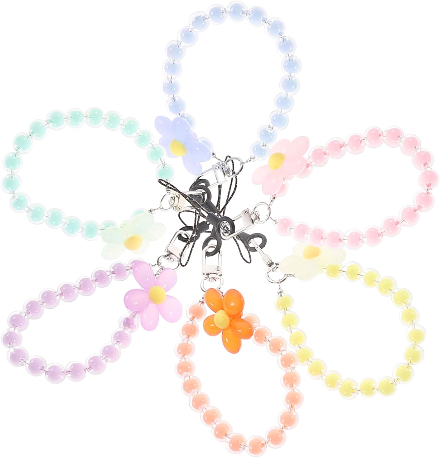 6pcs Phone Lanyard Strap Charm Bohemian Beaded Cellphone Charm Phone Chain Fashionable Keychain for Women Accessory