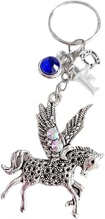 Handmade Pegasus Stallion Horse with Gems Keyring with Personalised Initial and Coloured Gem