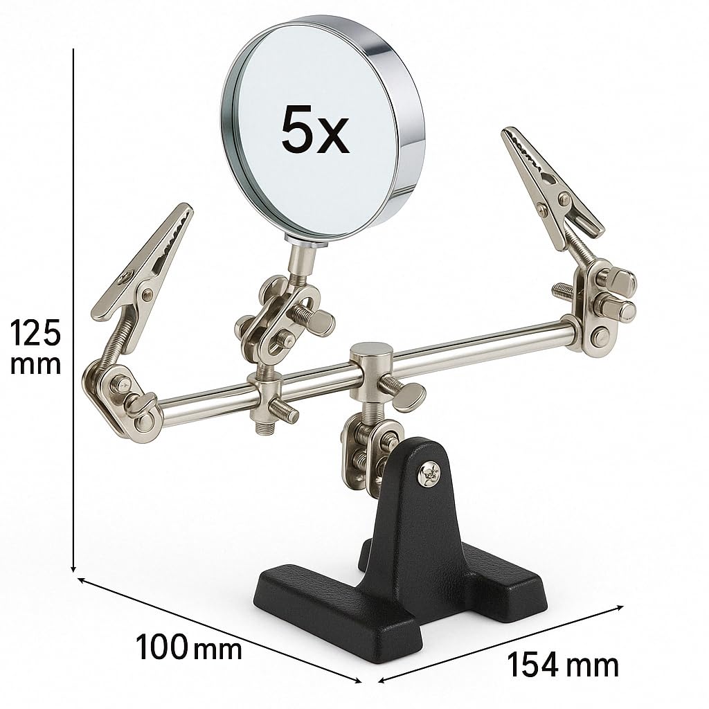 Supporto Terza Mano per modellismo saldature di precisione con pinzette e lente di ingrandimento 60 mm pinze a coccodrillo