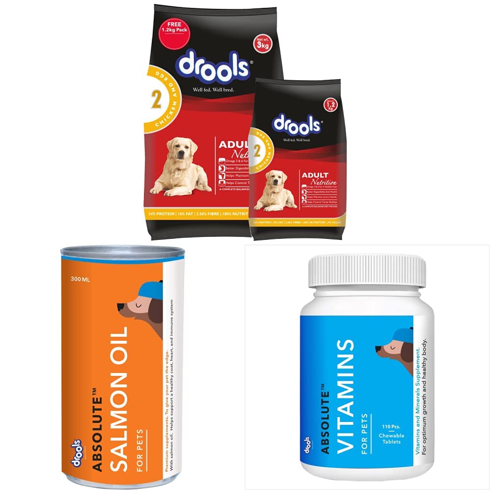 See full amazon price history chart for Drools Chicken and Egg Adult Dry Dog Food, 3 kg with Free 1.2 kg & Absolute Salmon Oil Syrup- Dog Supplement, 300ml & Absolute Vitamin Tablet- Dog Supplement, 110 Pcs Drools Chicken and Egg Adult Dry Dog Food, 3 kg with Free 1.2 kg & Absolute Salmon Oil Syrup- Dog Supplement, 300ml & Absolute Vitamin Tablet- Dog Supplement, 110 Pcs (B0BDS6L3P8) Amazon Price History, Amazon Price Tracker