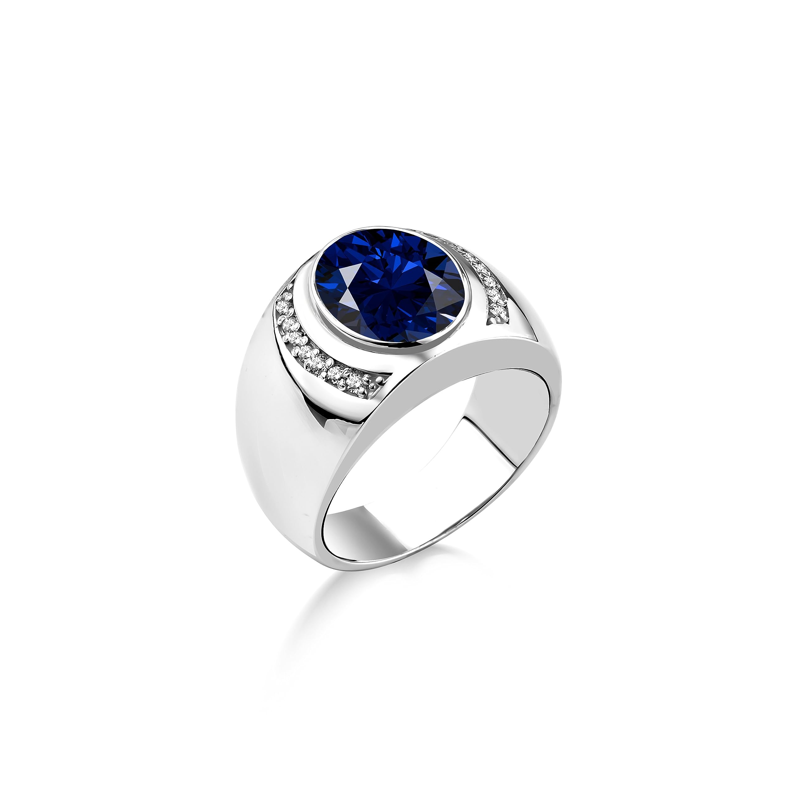Bague Homme En Argent 925 Avec Saphir Bleu Ou Émeraude - Design Relief 'Oreille De Blé' - Taille 52,2 à 67,2