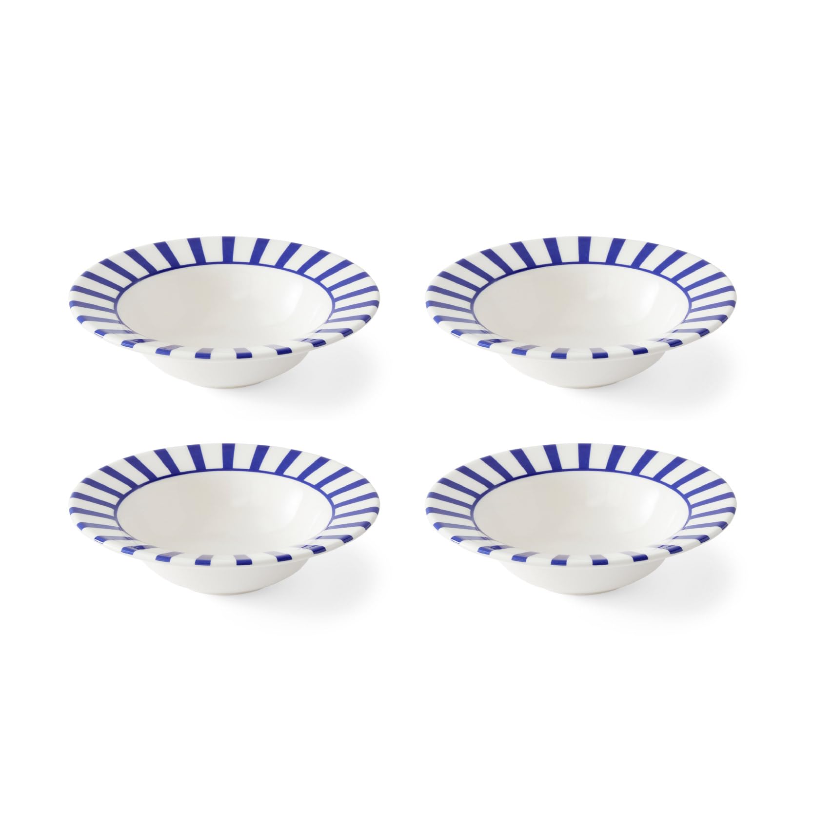 Spode x Steccato Collection - 7.5" Cereal Bowl, Stripe Cobalt Blue (Set of 4) | Made of Earthenware | Dishwasher & Microwave Safe | Made in England | for Serving Soup, Salad, or Pasta Bowls