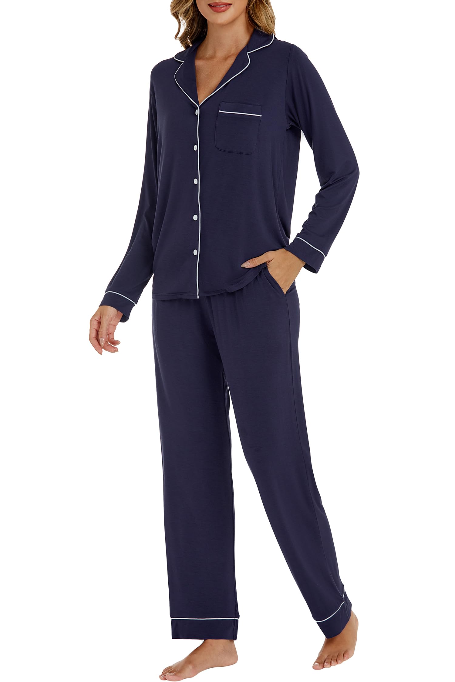LUBOT Conjunto de Pijama para Mujer, Ropa de Dormir de Dos Piezas, Pantalones Largos y Tops de Modal Suave para Mujer, Tallas S-XXL