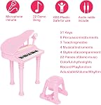 Jouet de clavier pour piano enfant, Jouet d'instrument de musique électronique pour tout-petit avec microphone, sons multiples, lecture d'enregistrement, lumières & Tabouret, Cadeau d'anniversaire 3 4 5 6 7 Années Vieilles filles