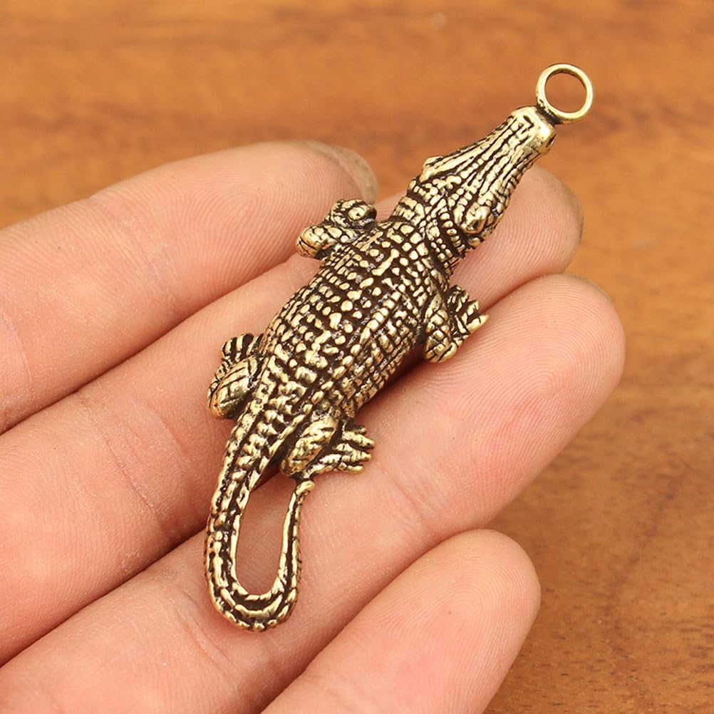 HOMSFOU Retro Mini Alligator Keychain Pendant Lightweight Brass Animal Charm for Keys Bags Accessories Vintage Decorative Keychain Hanging Ornament - Image 4