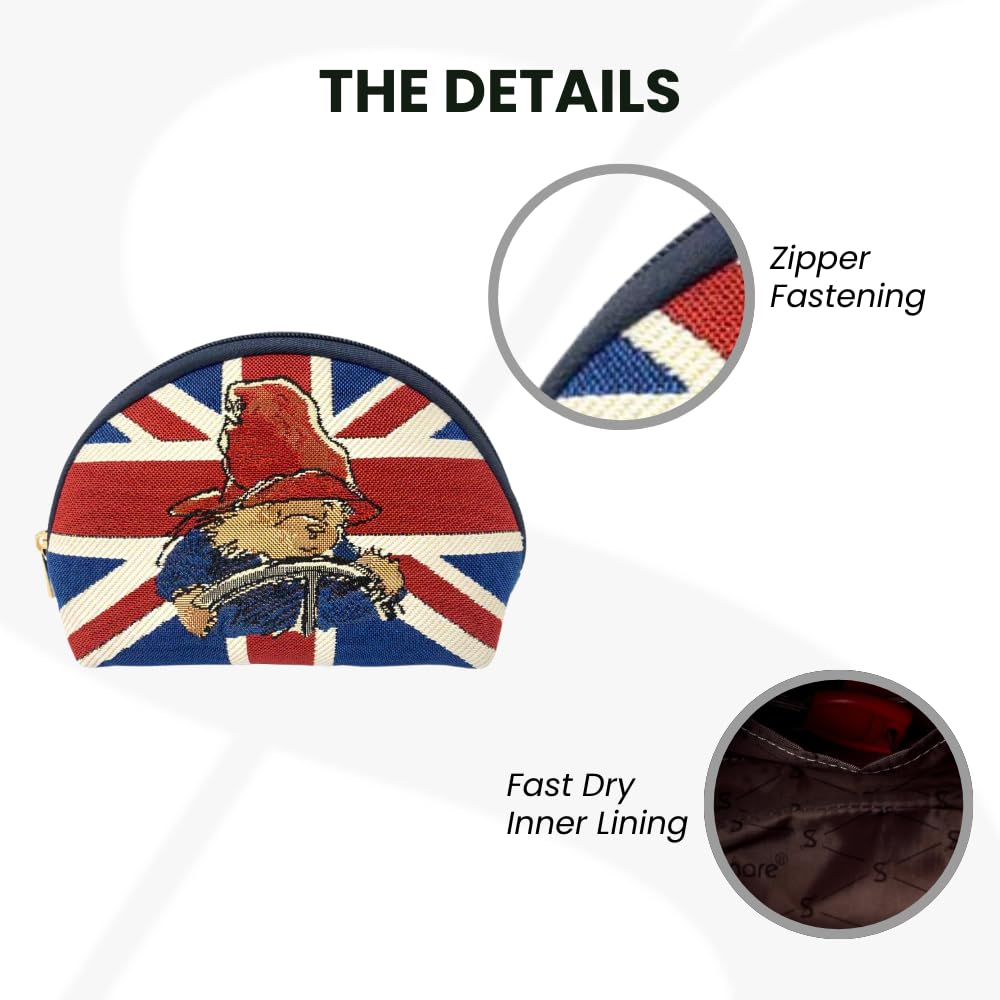 Signare Tapestry Cosmetic Bag, Woven Tapestry Fabric, 21 x 7 x 13 cm, Eco-Dyed Sustainable Materials (COSM) (Union Jack Paddington) - Image 4