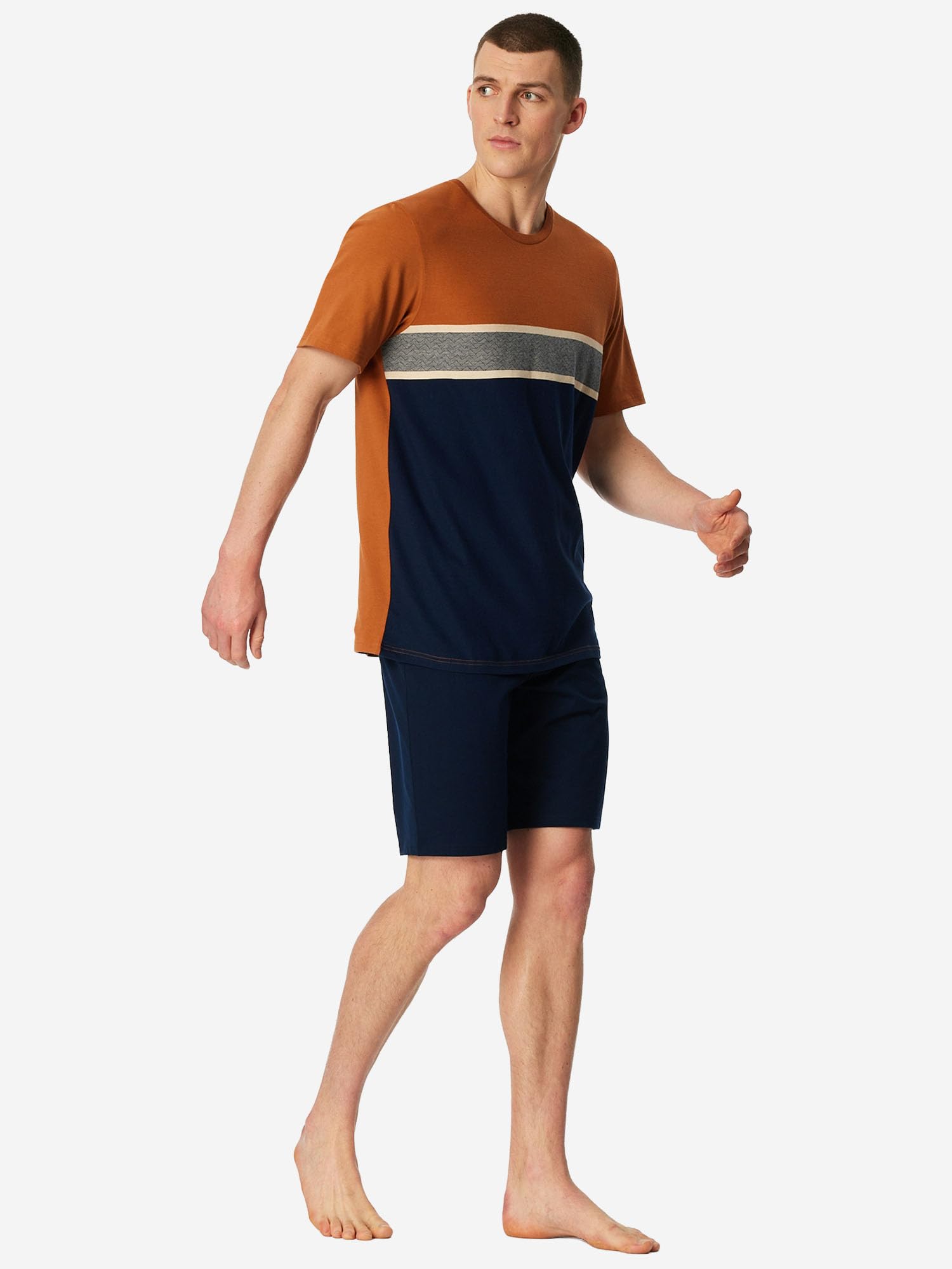 Schiesser Pigiama da uomo, casual, da uomo, corto, jacquard, a righe, casual, in cotone