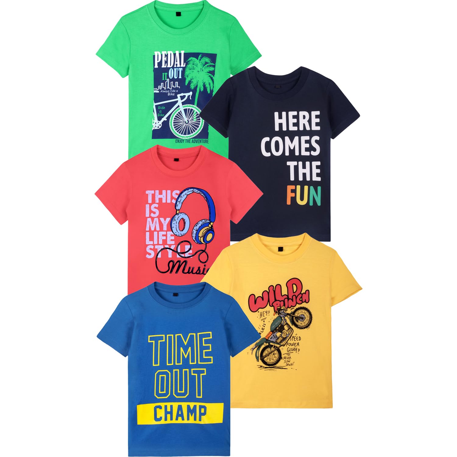 T2F Boys Boys regular fit tshirt T-Shirt (pack of 5)