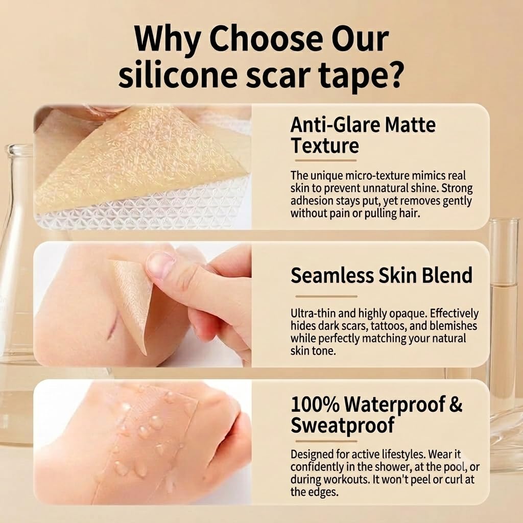 Shower Ready Silicone Scar Sheets: silicone scar tape 1.6" x 60", tattoo cover up tape - Hide Scar Worry Under Clothes for Women, Tummy Tuck, Acne Scars