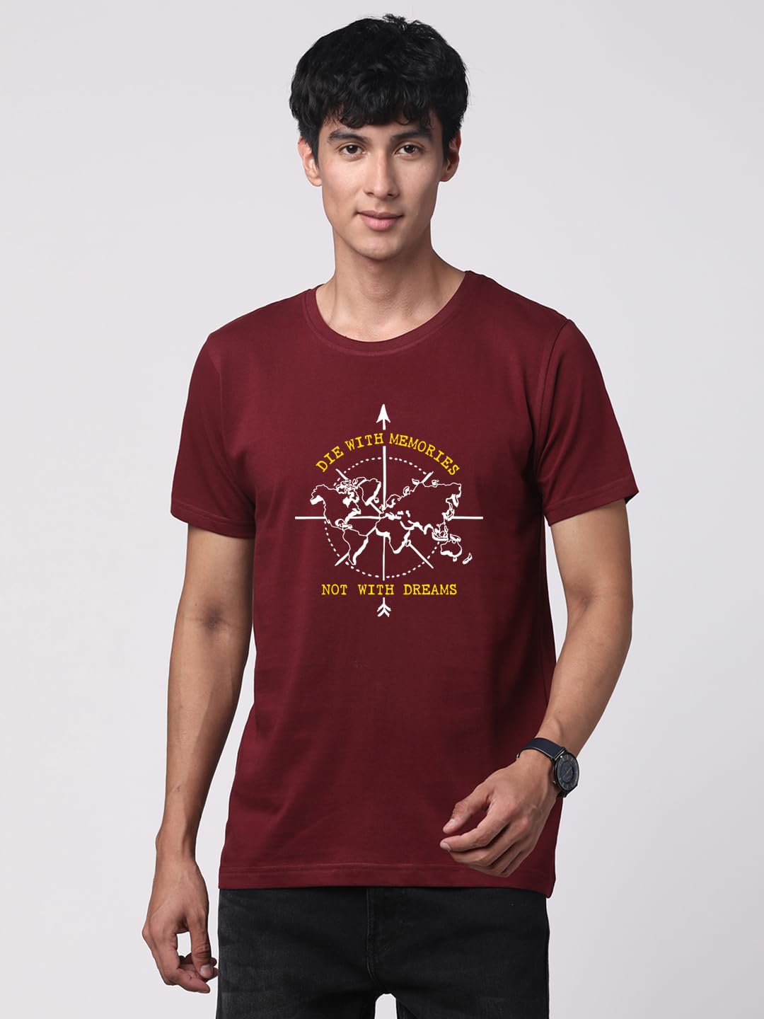 ADRO 100% bawełna licra t-shirt męski 3-częściowy krój normalny krój T-shirt z nadrukiem, okrągły dekolt, pół rękawa