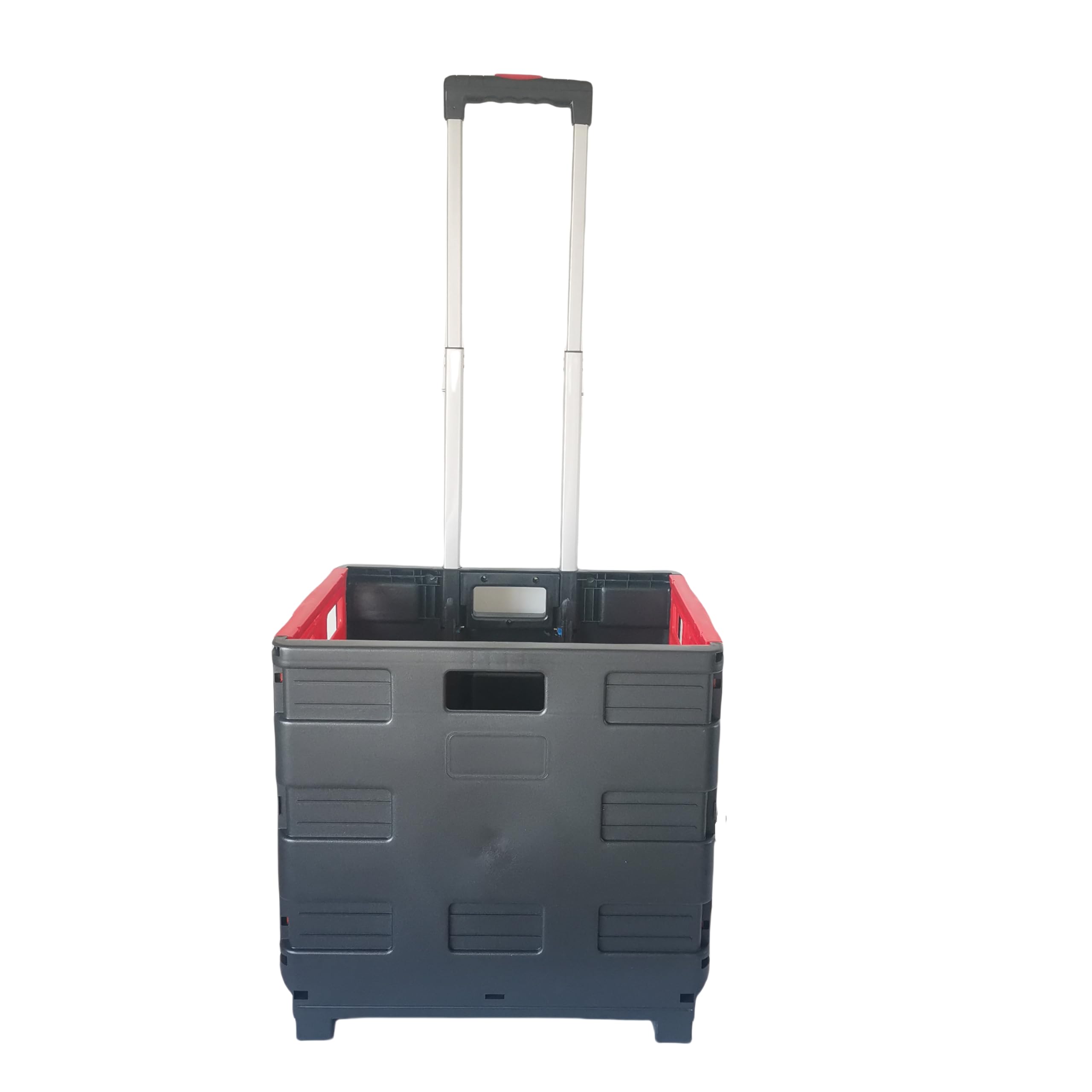 Seco Carrito grande plegable de plástico con mango cuadrado, color negro y rojo