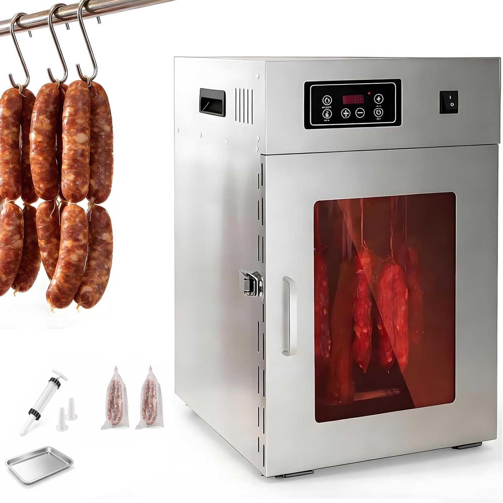 Dry Ager Reifeschrank Für Fleisch Und Wurst, Edelstahl Trockenschrank Für Fleisch Mit Led-Display, 360° Rotation, 0-24h Timer, 14/30 Haken, Biltong Box Für Wurst,Speck, Fisch Und Rindfleisch 7.5KG