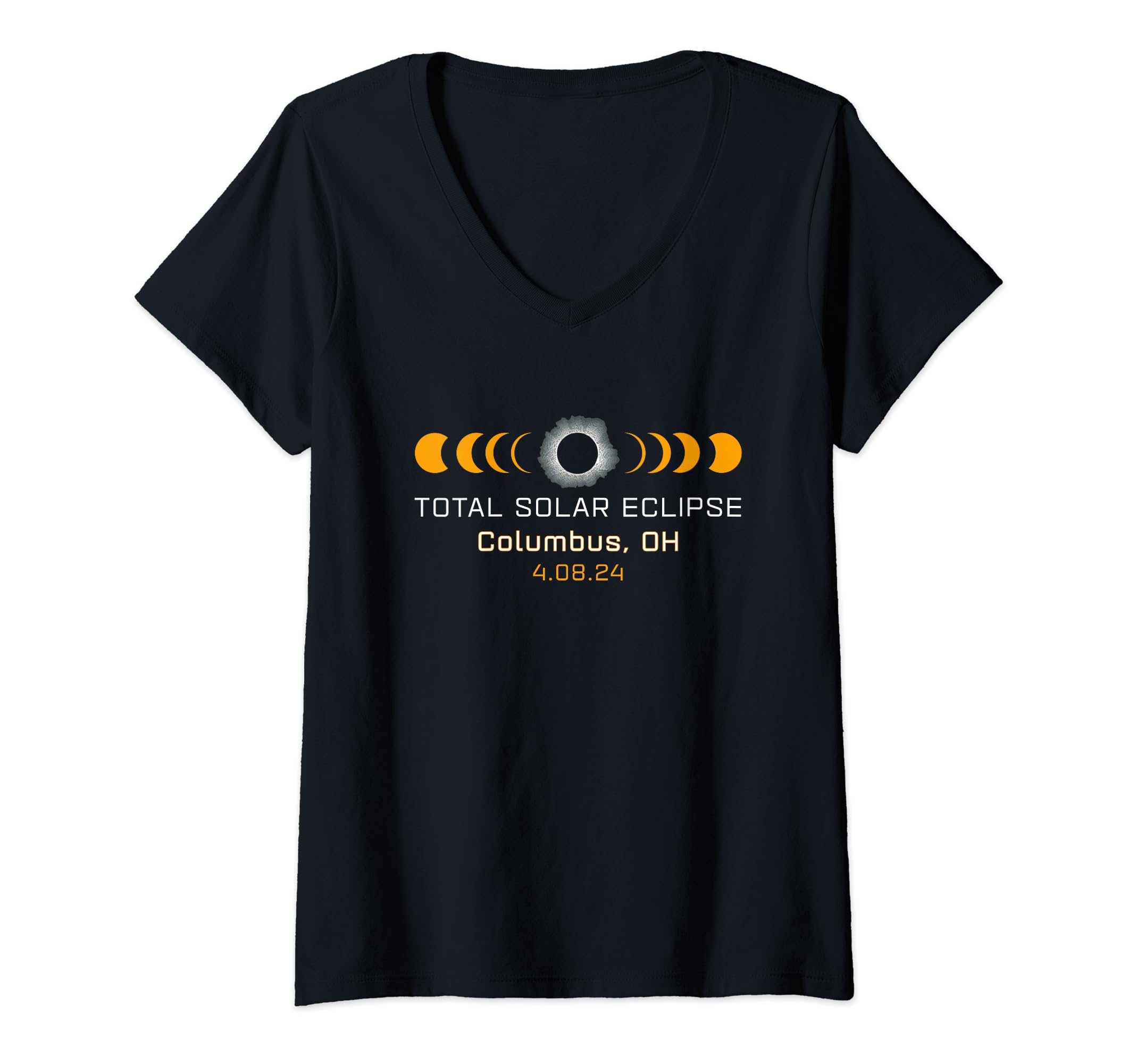 Womens Totality Path 2024 Columbus OH Ohio Total Eclipse V-Neck T-Shirt