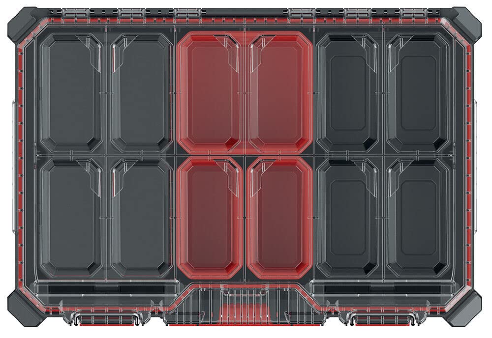 Kistenberg Sortierkasten Sortimentskasten Kleinteilemagazin mit Boxen Fächern Transparenter Decker Stapelbar 543 x 368 x 122 mm