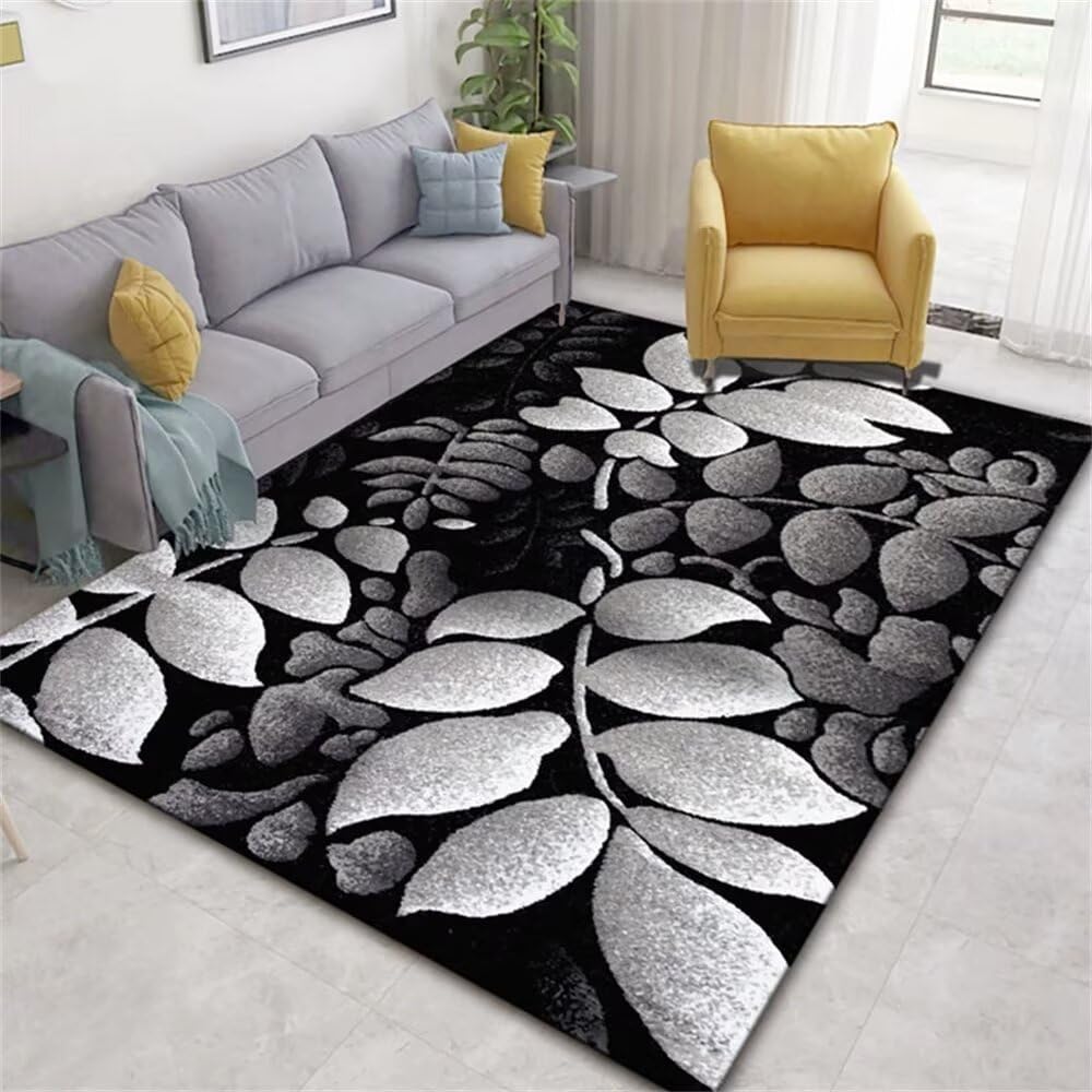 Tapis chambre enfant et salon végétal doux noir 160x230