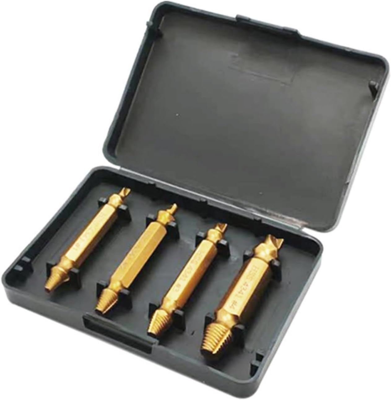 Damaged Screw Extractor Set Easy Out Bolt Extractor Set Drill Bit Tools for Removing Rusty Broken Hardware, Spiral Screw Extractor for Stripped Screws Nuts & Bolts-4PC Titanium Plated