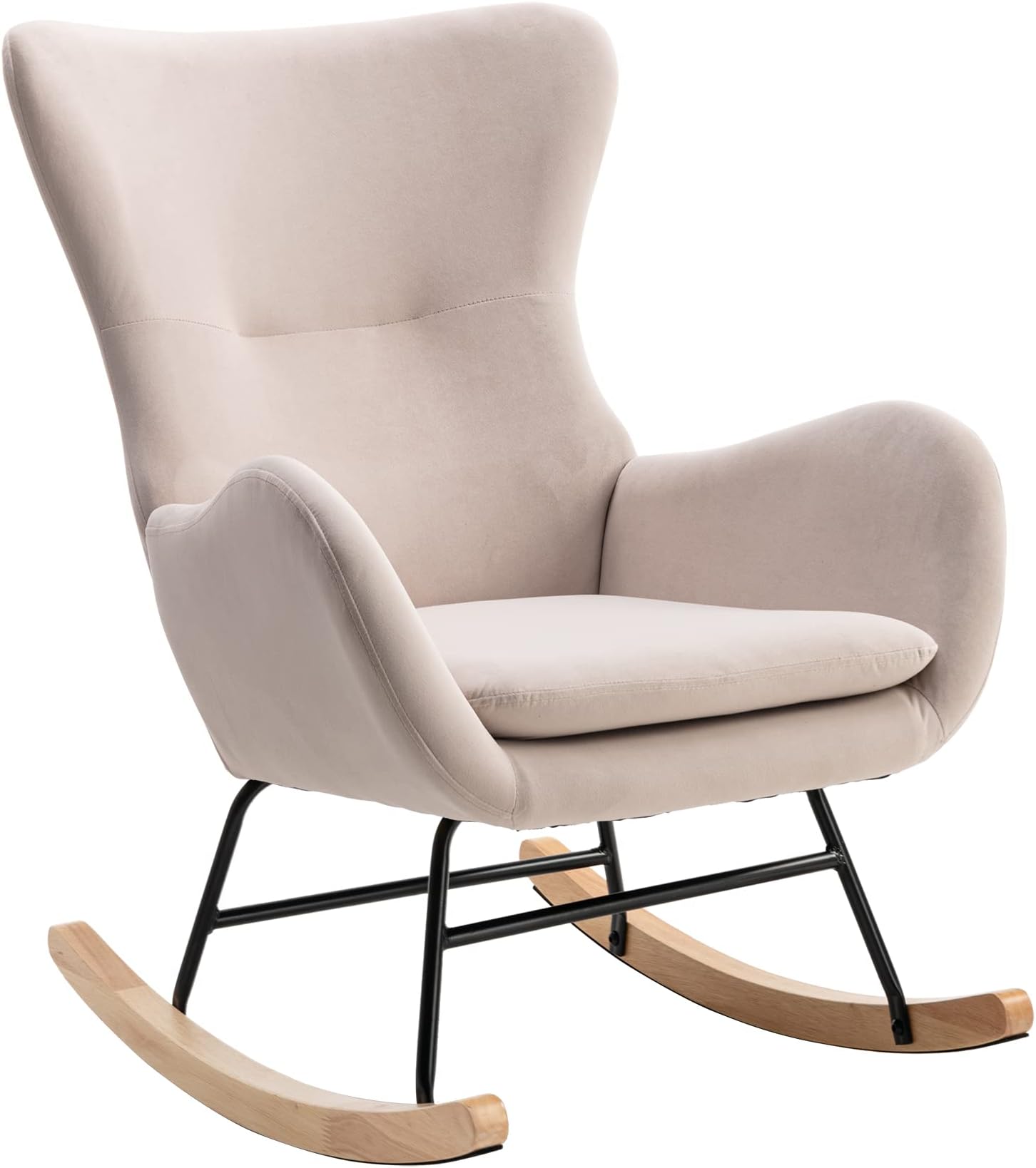 Krinana Modern Nursery Rocking Chair with Solid Wood Legs,Glider Chair for Nursery,Rocker Armchair for Living Room,Bedroom (Grey,Teddy Fabric)