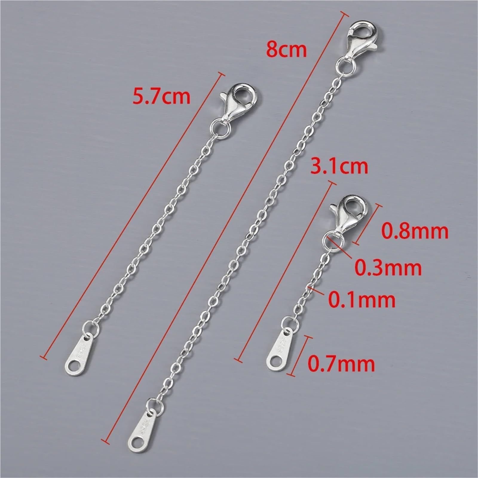 Przedłużacz łańcuszka Choker, Przedłużacz do naszyjnika 20 szt. 925 Sterling Silver Zapięcia homarowe biżuterii DIY 31-80mm