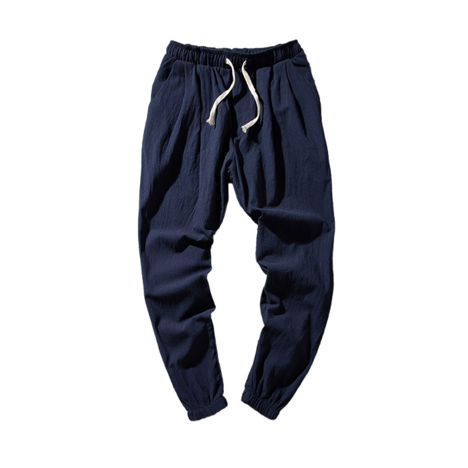 Pantaloni da uomo in cotone e lino a nove decimi affusolati alla moda in stile cinese per primavera estate