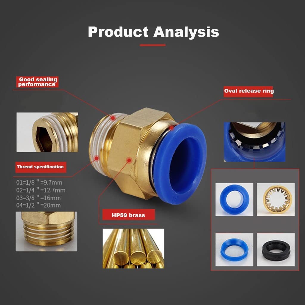 WUUKEPSG 1/2" 1/8" 1/4" 3/8" Bsp Connettore Filettato Maschio, Raccordo Dritto A Pressione Pneumatico A Pressione Per Collegare Aria 6 Mm 8 Mm 10 Mm 12 Mm 14 Mm 16 Mm Od