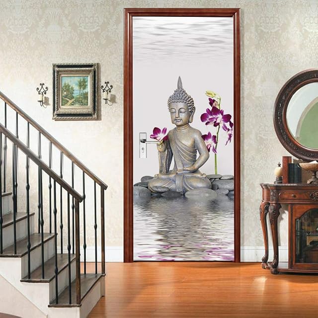 3D Door Mural Green Door Office Art Door Stickers for Interior Doors, Bedroom Living Room Bathroom House Decoration 30.31"*78.74"