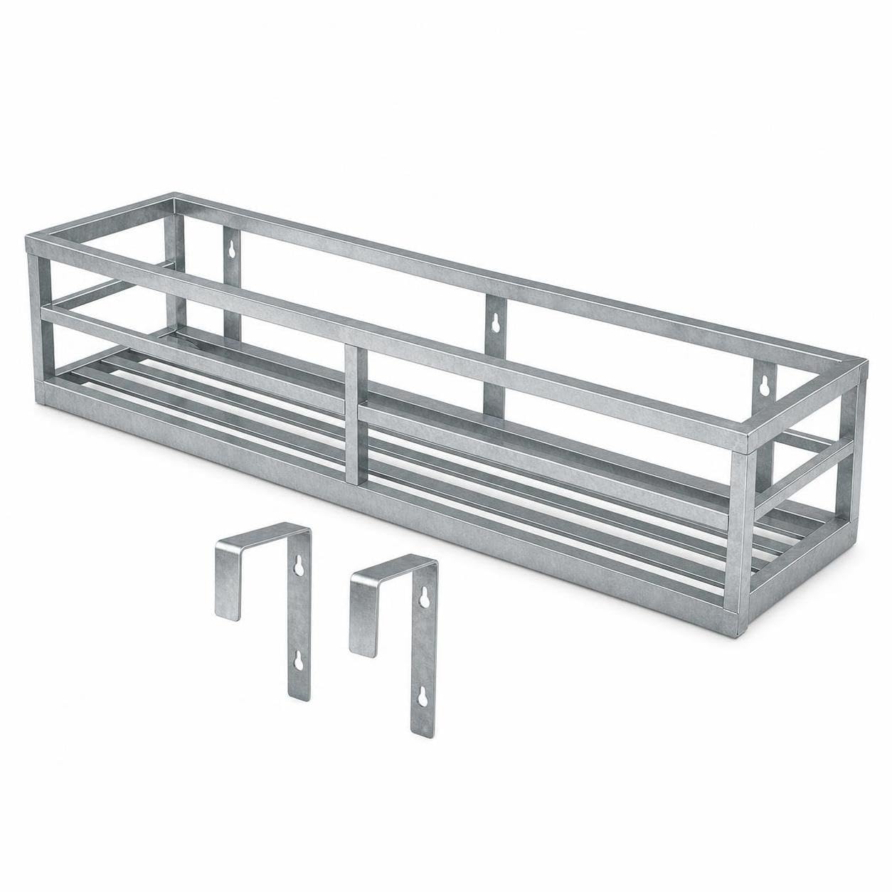 Blumenkastenhalterung für Balkon und Geländer, Robuste Balkonkasten Halterung aus Edelstahl, blumenkasten halterungen Balkon, 2 Haken, Edelstahl, zum Aufhängen, 90×30×16 cm