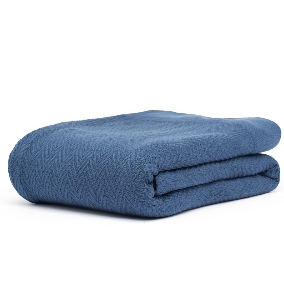 9Threads 100% Cotton Herringbone Weave Blankets, 90"X90" Queen, Throw Blanket for Bed,All Season Cotton Blanket, Cozy Blanket,Throws Bed Blanket,